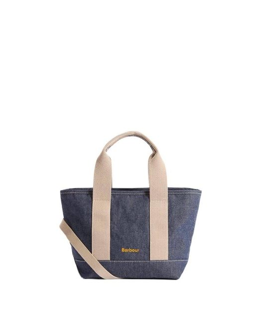 Barbour Blue Mini Mya Tartan-Detail Denim Tote Bag