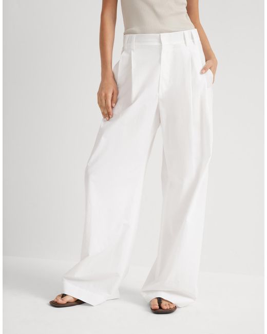 Brunello Cucinelli White Pleated Wide-Leg Trousers
