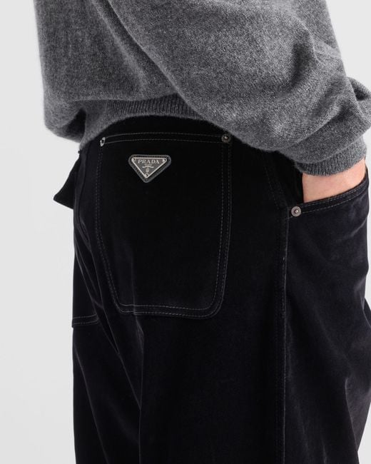 Prada Black Logo Plaque Straight Leg Trousers for men