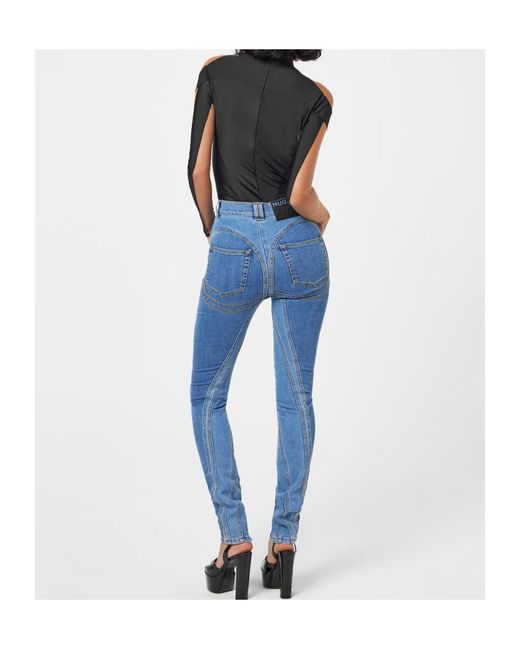 Mugler Blue Embossed Patch Denim Trousers