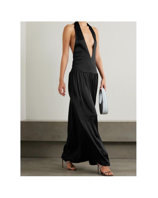 16Arlington Black Plunging Halterneck Satin Gown