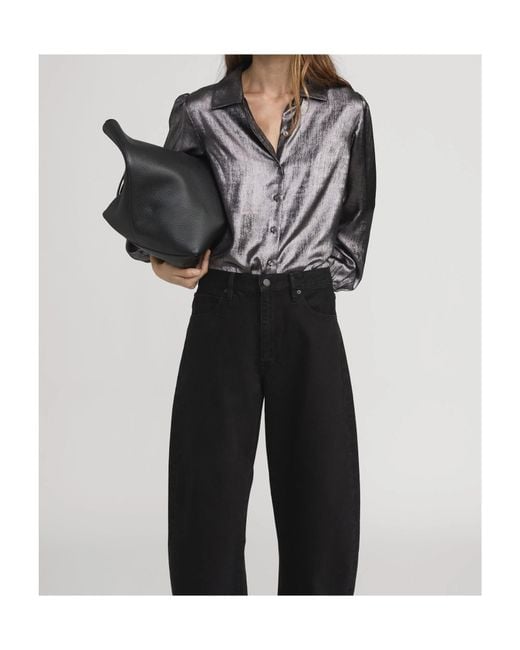FRAME Gray Shiny Staple Blouse