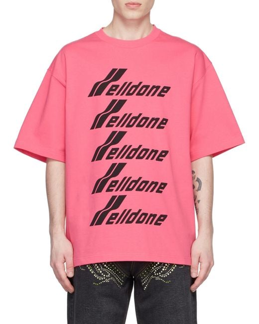 we11done Pink Logo-Print Crew-Neck T-Shirt for men