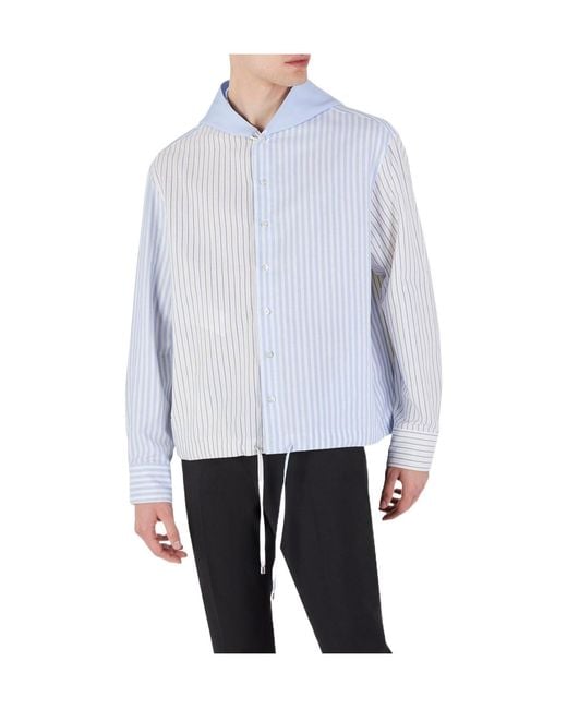 Emporio Armani Blue Striped Spliced Hooded Shirt for men