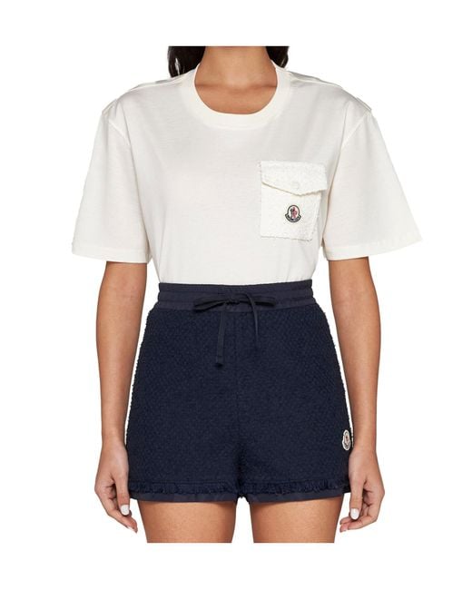 Moncler Blue Logo-Patch Tweed Shorts
