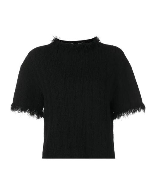 Proenza Schouler Black Frayed-Edge Short-Sleeve Jumper