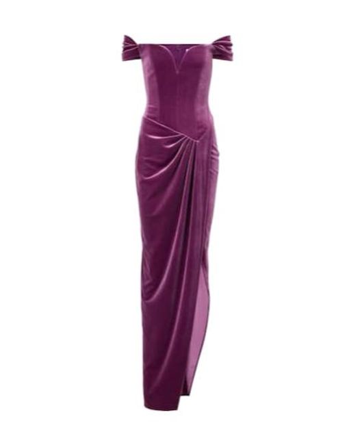Alex Perry Purple Asymmetric Velvet Bustier Gown