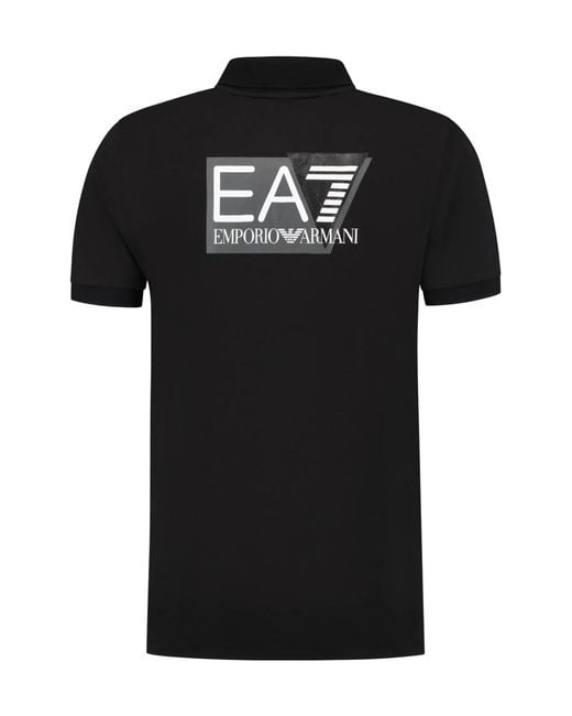 EA7 Black Logo Printed Polo Shirt for men