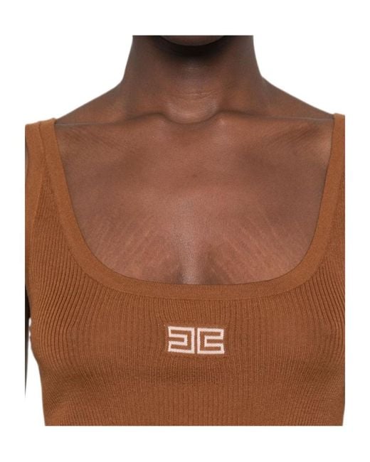 Elisabetta Franchi Brown Ribbed-Knit Tank Top
