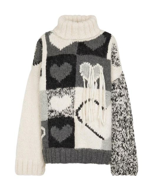 Joseph Multicolor High-Neck Floral Knit Sweater