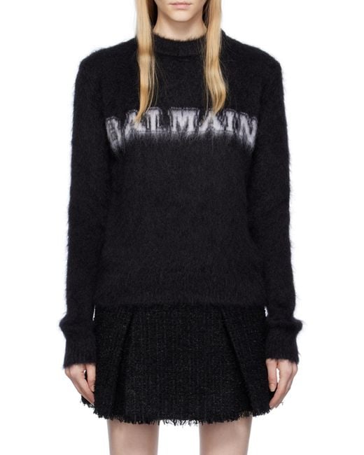 Balmain Black Logo Jacquard Crewneck Knitted Jumper