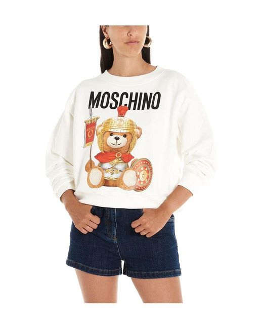 Moschino White Teddy Bear Printed Sweater