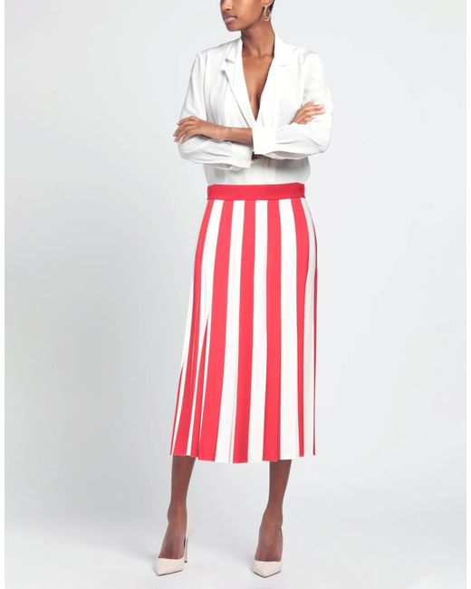 Dolce & Gabbana Red Striped Stretch Midi Skirt