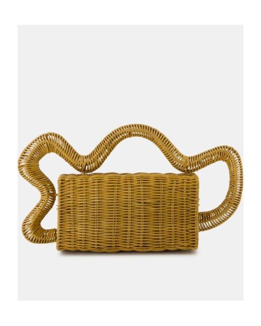 Cult Gaia Yellow Elsa Woven Clutch Bag