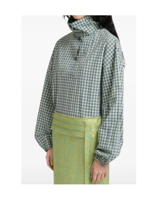 Marni Blue Checked Poplin Blouse With High Neck