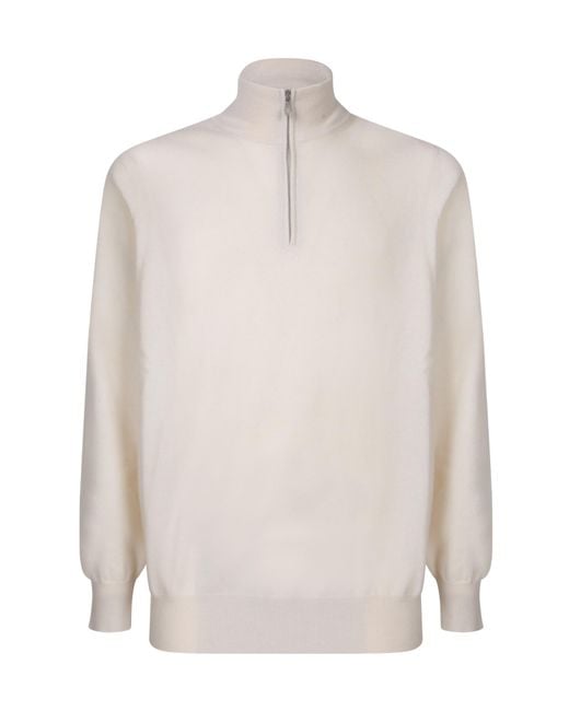 Brunello Cucinelli White Funnel-Neck Knitted Sweater for men
