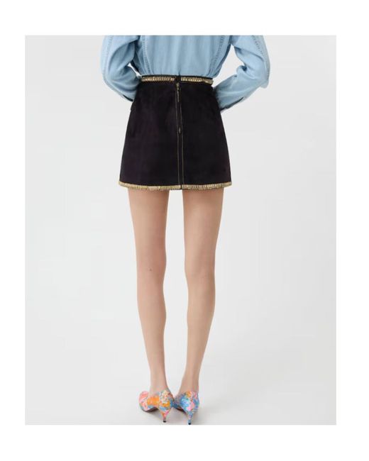 Versace Black Embroidered Suede Mini Skirt