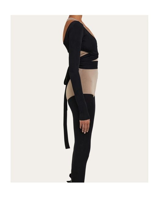 Ferragamo Black Ferragamo Wrap Front Long Sleeve Top
