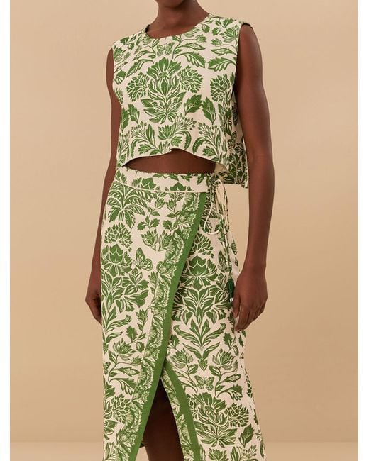 Farm Rio Green Delicate Tapestry-Print Skirt