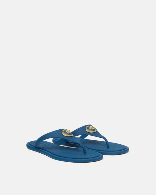 Versace Blue Alia Thong Strap Flat Sandals