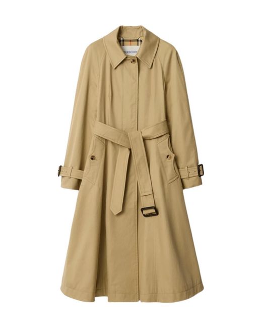 Burberry Natural Long Gabardine Ellingham Fit-And-Flare Car Coat