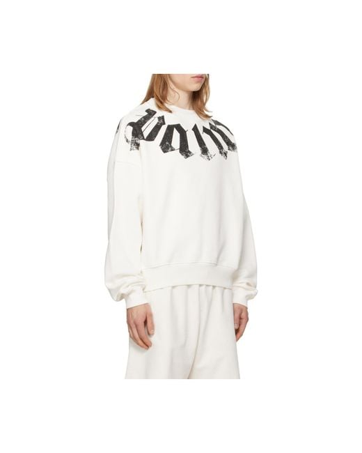 Palm Angels White Big Neck Logo Loose Crewneck Sweatshirt for men