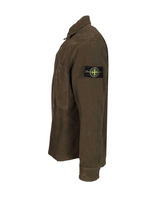 Stone Island Green Logo Patch Long Sleeved Overshirt for men