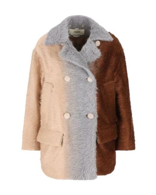 Fendi Brown Double-Breasted Colour-Block Coat