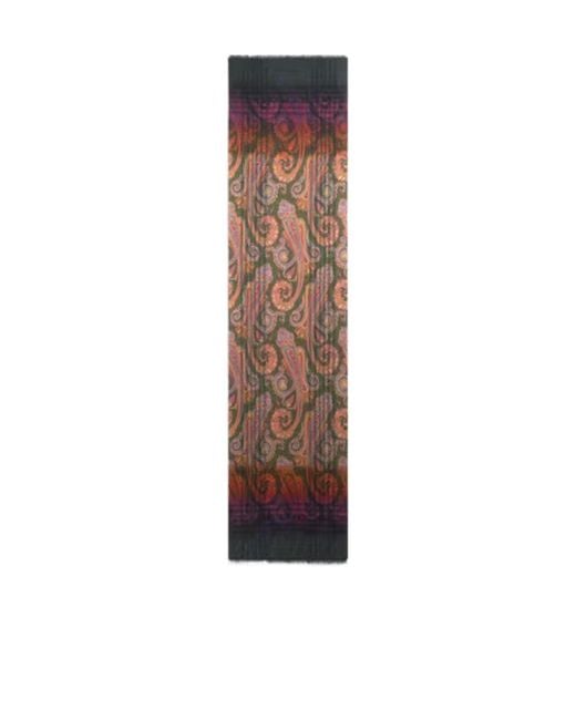 Etro Brown Wool Jacquard Scarf With Check Print And Faded Paisley Motif for men