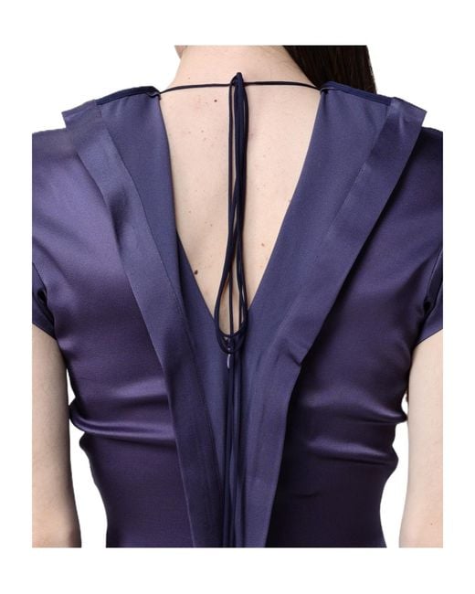 Victoria Beckham Blue Twist Shoulder Asymmetric Dress