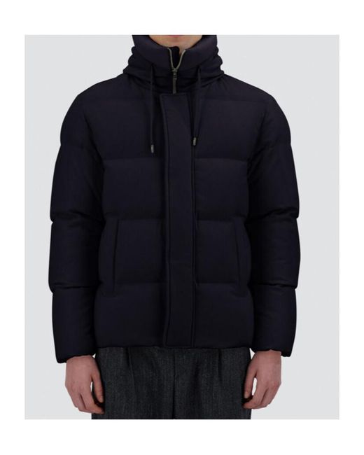 Herno Blue High-Neck Drawstring Bomber Jacket for men