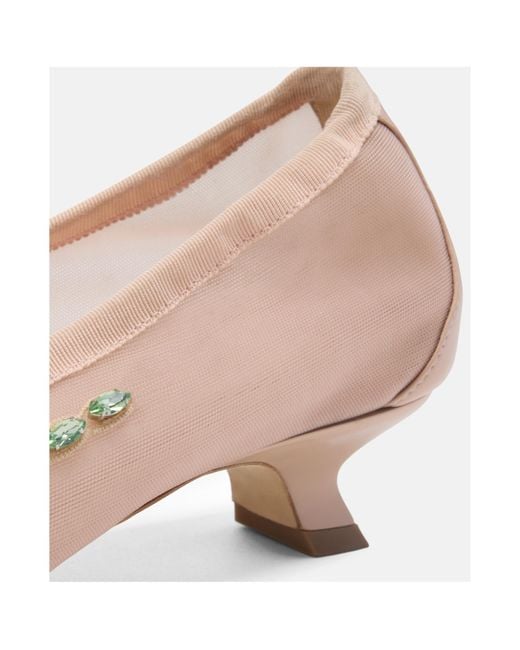 Simone Rocha Pink Mesh Embellished Ballerina Heel Pumps