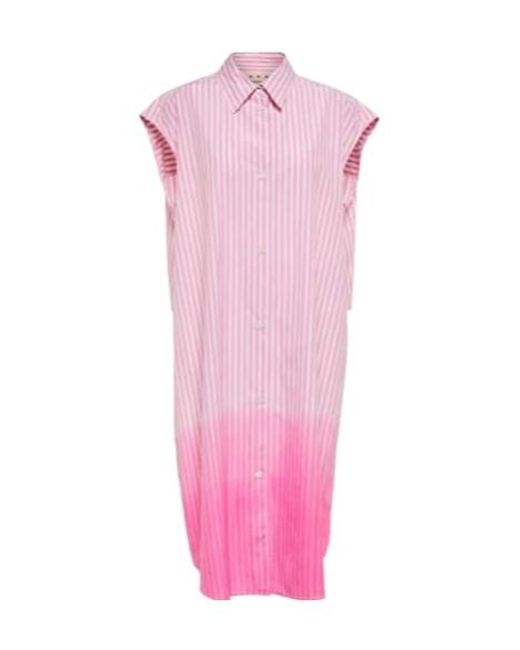 Marni Pink Striped Cotton Poplin Shirt Dress
