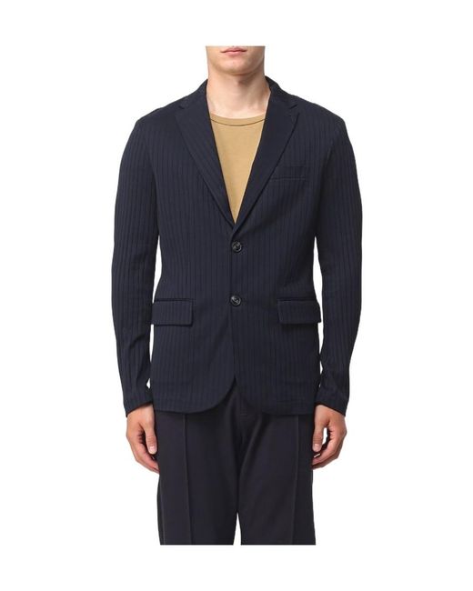 Emporio Armani Blue Stripe Patterned Single Breasted Jacket for men