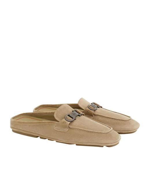 Ferragamo Brown Loafer Mule With Gancini Ornament for men