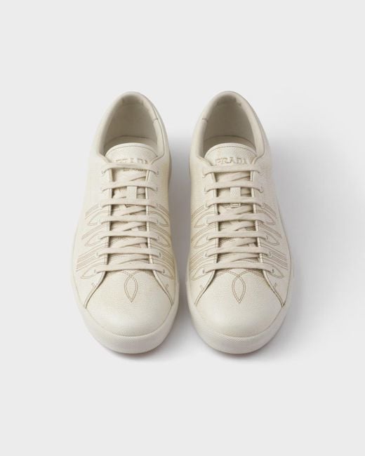 Prada White Logo-Embossed Lace-Up Sneakers for men
