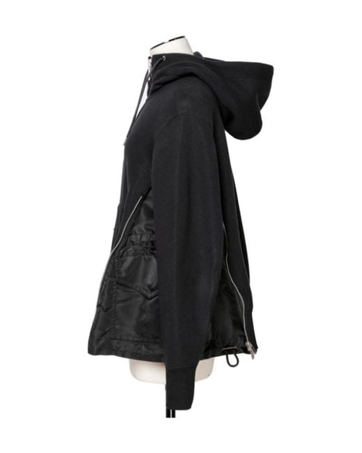 Sacai Black Sponge Drawstring Zip-Up Hoodie