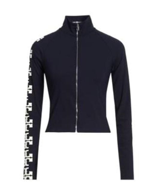 Tory Burch Blue Stand-Collar Full-Zip Cropped Jacket