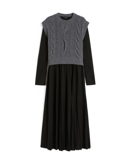 Weekend by Maxmara Black 2-In-1 Jersey And Wool Knit Dress