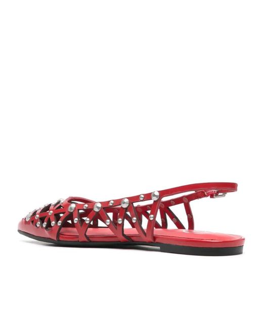 Ash Red Pointed Toe Flat Sandals