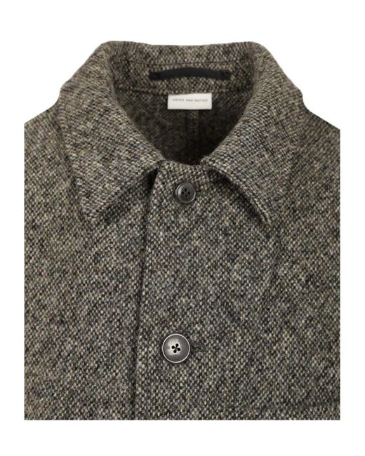 Dries Van Noten Gray Tweed Herringbone Patterned Coat for men