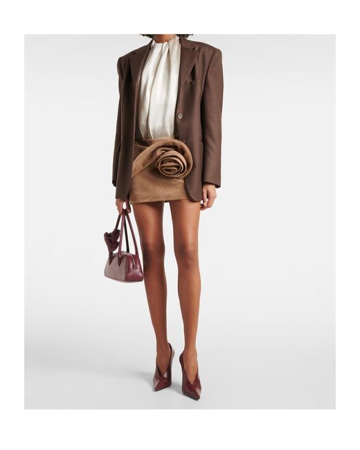 Magda Butrym Natural Floral-Applique Suede Miniskirt
