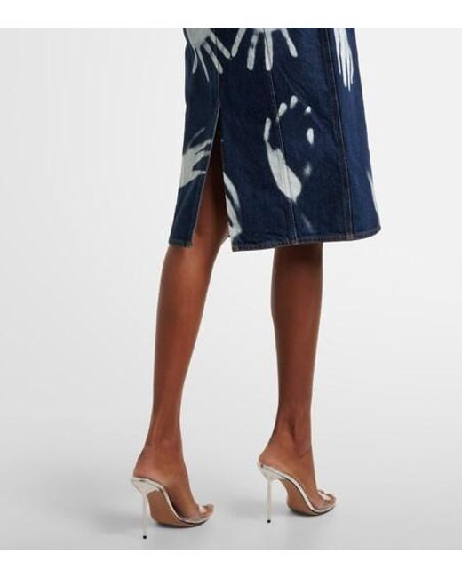 Area Blue Printed Strapless Denim Midi Dress