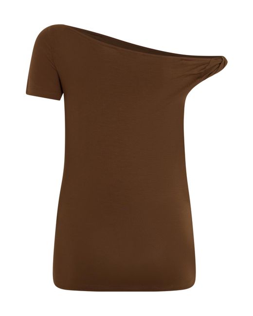 7 For All Mankind Brown Asymmetric Knot T-Shirt