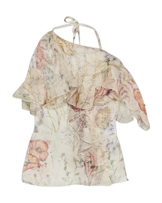 McQueen Natural Meadow Floral Print Asymmetric Top