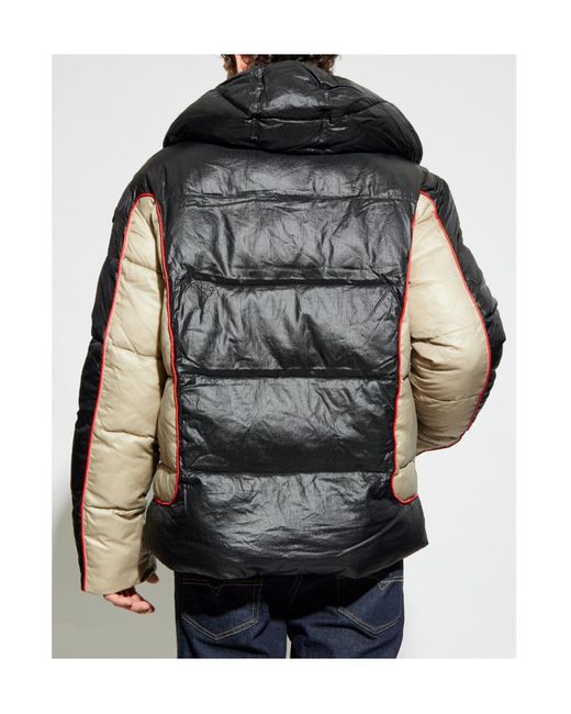 DIESEL Black Hooded Zip-Up Quilted Jacket for men