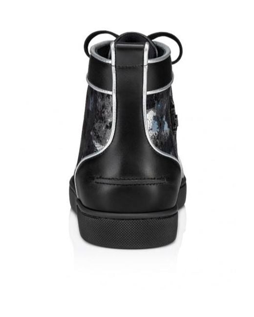 Christian Louboutin Black Graphic-Print Leather Boots for men