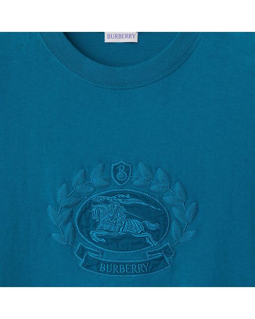 Burberry Blue Oak Leaf Crest Embroidered Crewneck T-Shirt for men