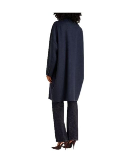 Brunello Cucinelli Blue Minimalist Doublebreasted Wool Coat