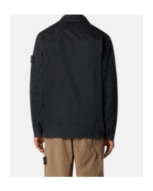 Stone Island Black Logo Patch Long Sleeved Shirt Jacket for men